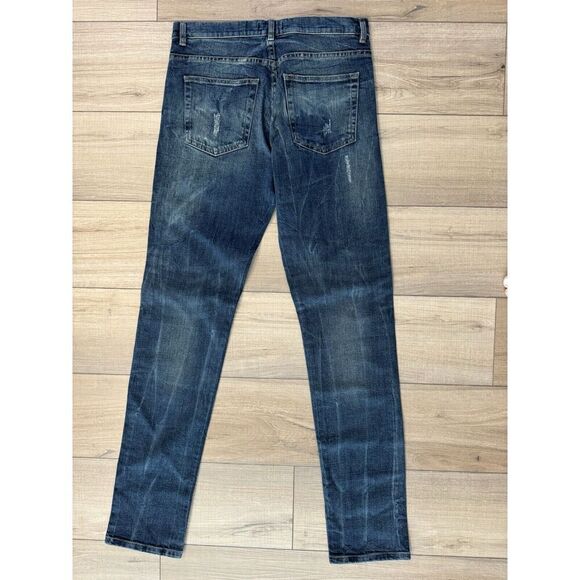 The Kooples Jeans Men’s 29 Blue Distressed Button Fly Fitted Blue Dirty Denim - Picture 4 of 7